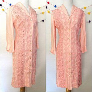 1960s Pink Floral Embroidered and Floral Dress //